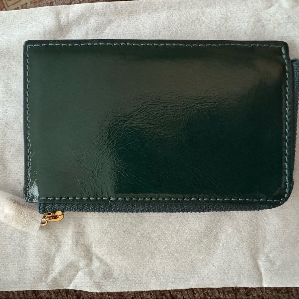 Madewell Forest Green Leather Card Wallet with Gold Zipper Charm - Picture 4 of 5